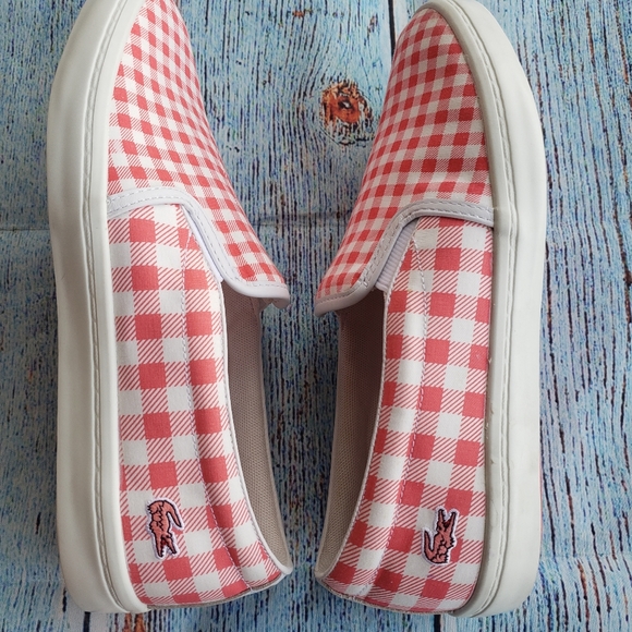 Lacoste Woman's Gazon Pink Gingham Slip-on Canvas - Picture 6 of 8